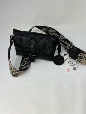 Black Harbour 2 nd Leather Crossbody Bag with Patterned Strap